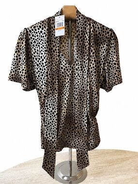 Michael Kors - Leopard Print Tie Neck Blouse - Size Small - NWT